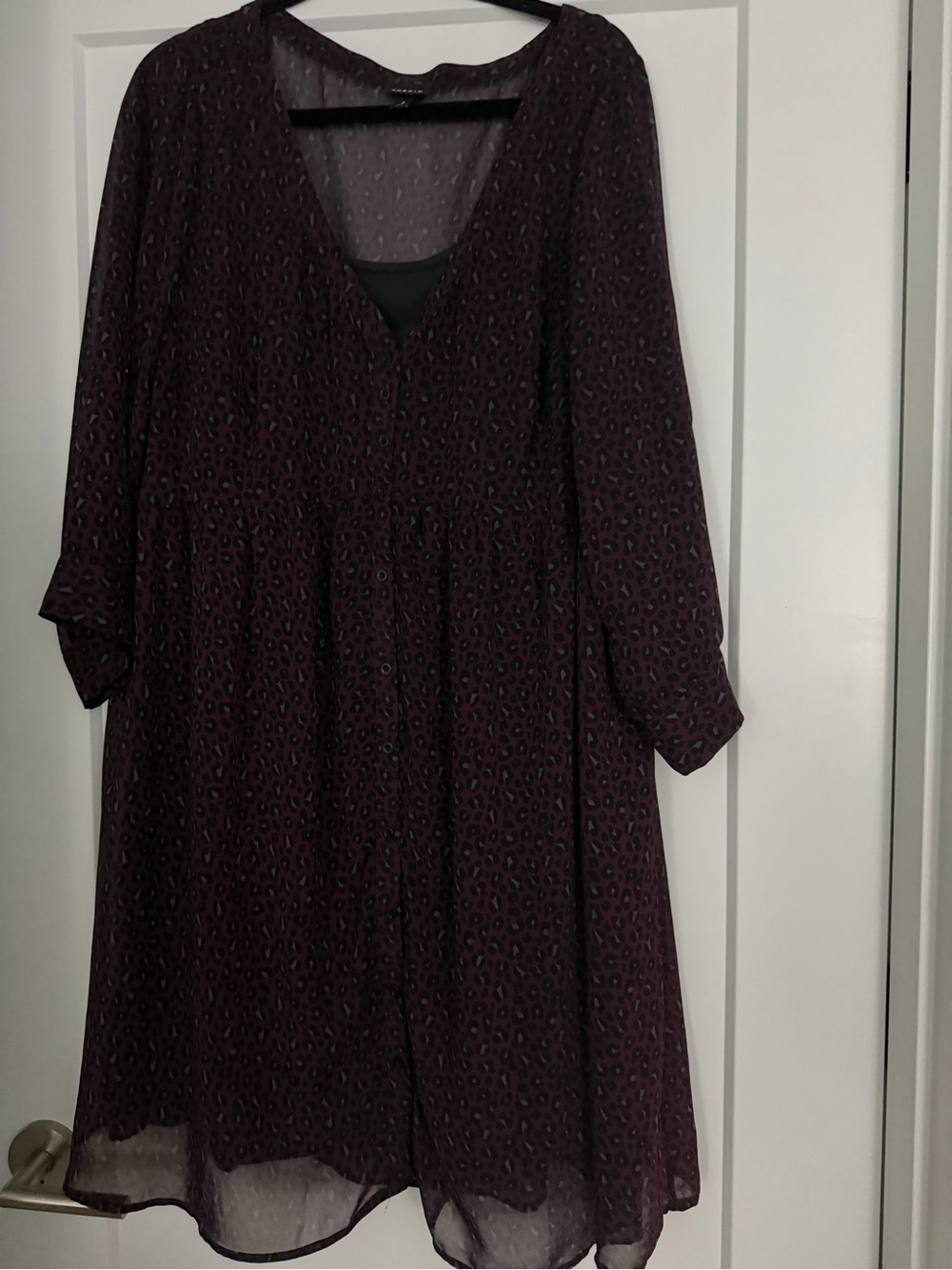 torrid Plum V-Neck Tiered Midi Dress with Subtle Print